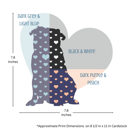 Pug Dog Silhouette filled with Hearts, Customized to include pet name and quote, Great for a Dog Lover, Dog Artwork, and Dog Loss Tribute