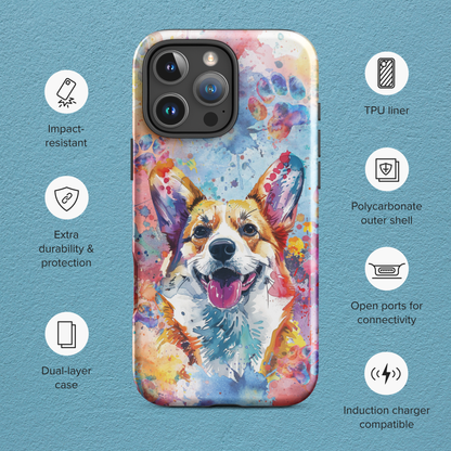 Corgi iPhone Case, Cute Dog Cell Phone Case, Watercolor Art, iPhone 16/15/14/13/12/11 Pro Max/Pro/Plus/Mini, Tech Accessory, Pet Phone Case