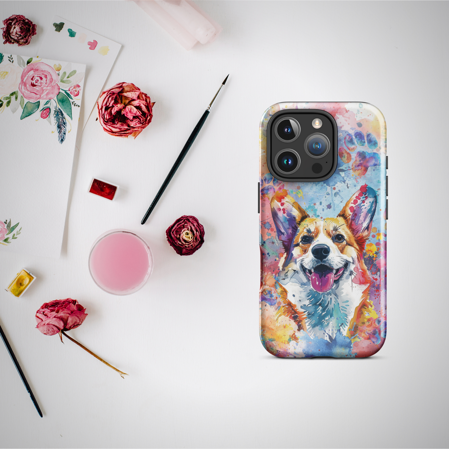 Corgi iPhone Case, Cute Dog Cell Phone Case, Watercolor Art, iPhone 16/15/14/13/12/11 Pro Max/Pro/Plus/Mini, Tech Accessory, Pet Phone Case