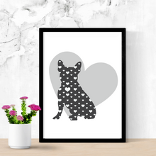 Load image into Gallery viewer, Custom Frenchie Dog Print | Dog Lover Wall Art | Dog Memorial | Personalized | Dog Artwork | Fur-baby | Hearts Silhouette | Dog Tribute
