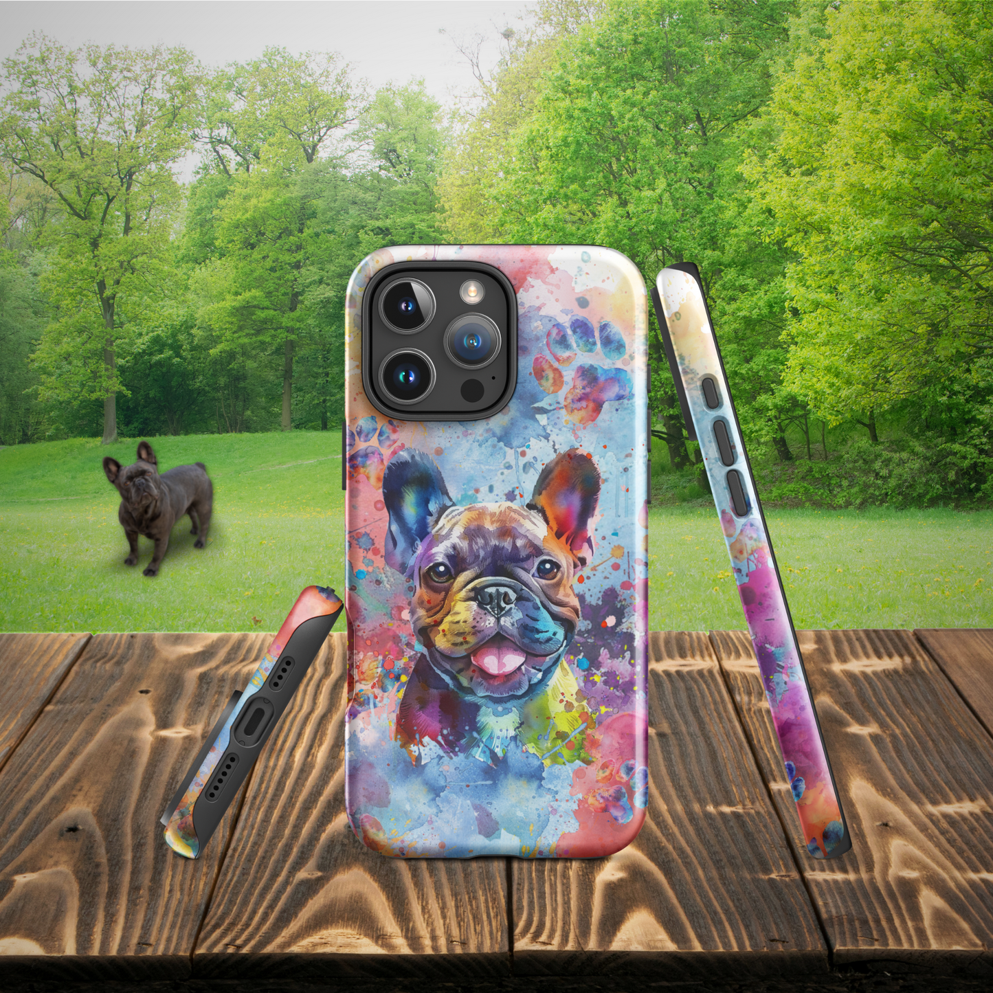 Frenchie iPhone Case, Dog Cell Phone Case, Watercolor Art, iPhone 16/15/14/13/12/11 Pro Max/Pro/Plus/Mini, Tech Accessory, French Bulldog