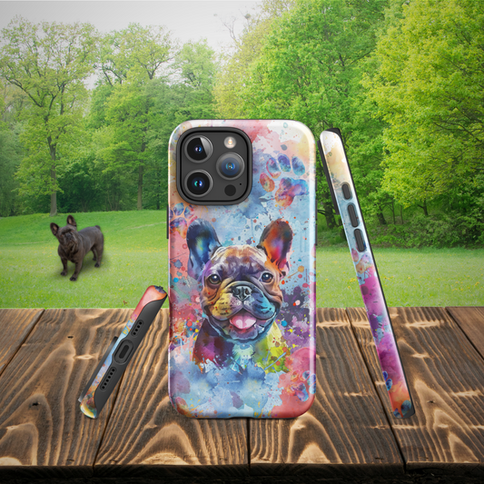 Frenchie iPhone Case, Dog Cell Phone Case, Watercolor Art, iPhone 16/15/14/13/12/11 Pro Max/Pro/Plus/Mini, Tech Accessory, French Bulldog