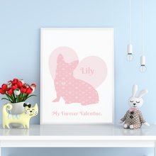 Load image into Gallery viewer, Custom Corgi Dog Print | Dog Lover Wall Art | Dog Memorial | Personalized | Dog Artwork | Fur-baby | Hearts Silhouette | Dog Tribute
