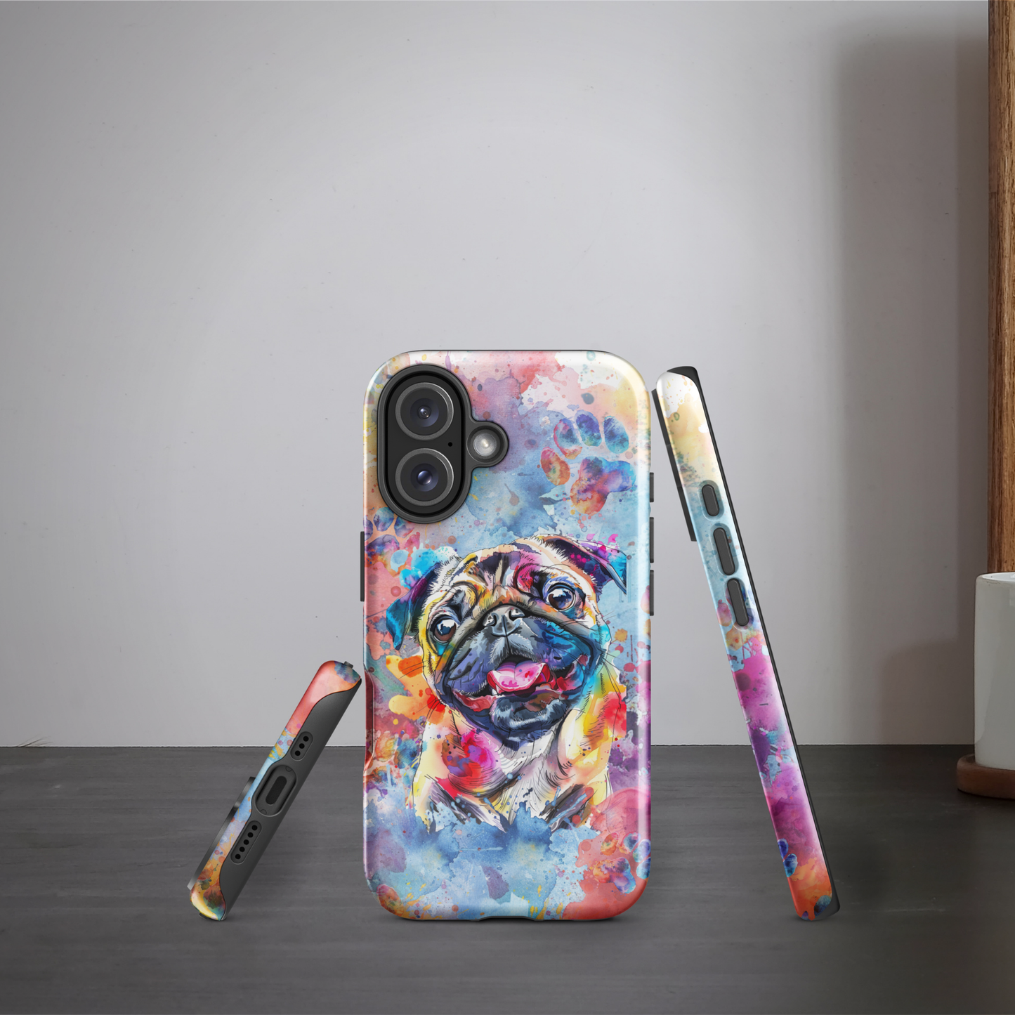 Pug iPhone Case, Colorful Watercolor, Cute Dog Phone Case, for iPhone 16 Pro Max - iPhone 11, Art, Technology Accessories, Cell Phone Case