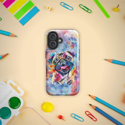 Pug iPhone Case, Colorful Watercolor, Cute Dog Phone Case, for iPhone 16 Pro Max - iPhone 11, Art, Technology Accessories, Cell Phone Case