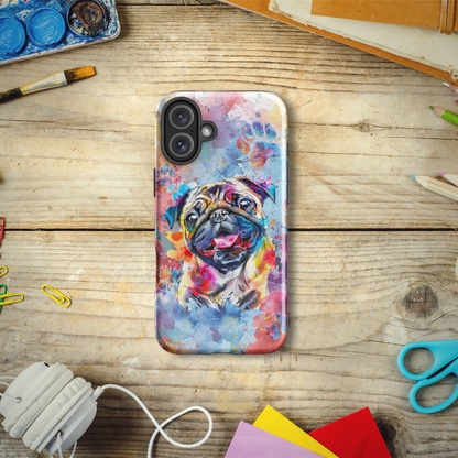 Pug iPhone Case, Colorful Watercolor, Cute Dog Phone Case, for iPhone 16 Pro Max - iPhone 11, Art, Technology Accessories, Cell Phone Case