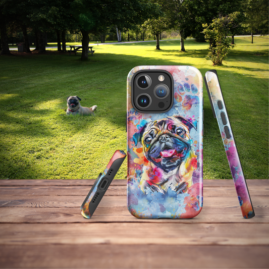 Pug iPhone Case, Colorful Watercolor, Cute Dog Phone Case, for iPhone 16 Pro Max - iPhone 11, Art, Technology Accessories, Cell Phone Case