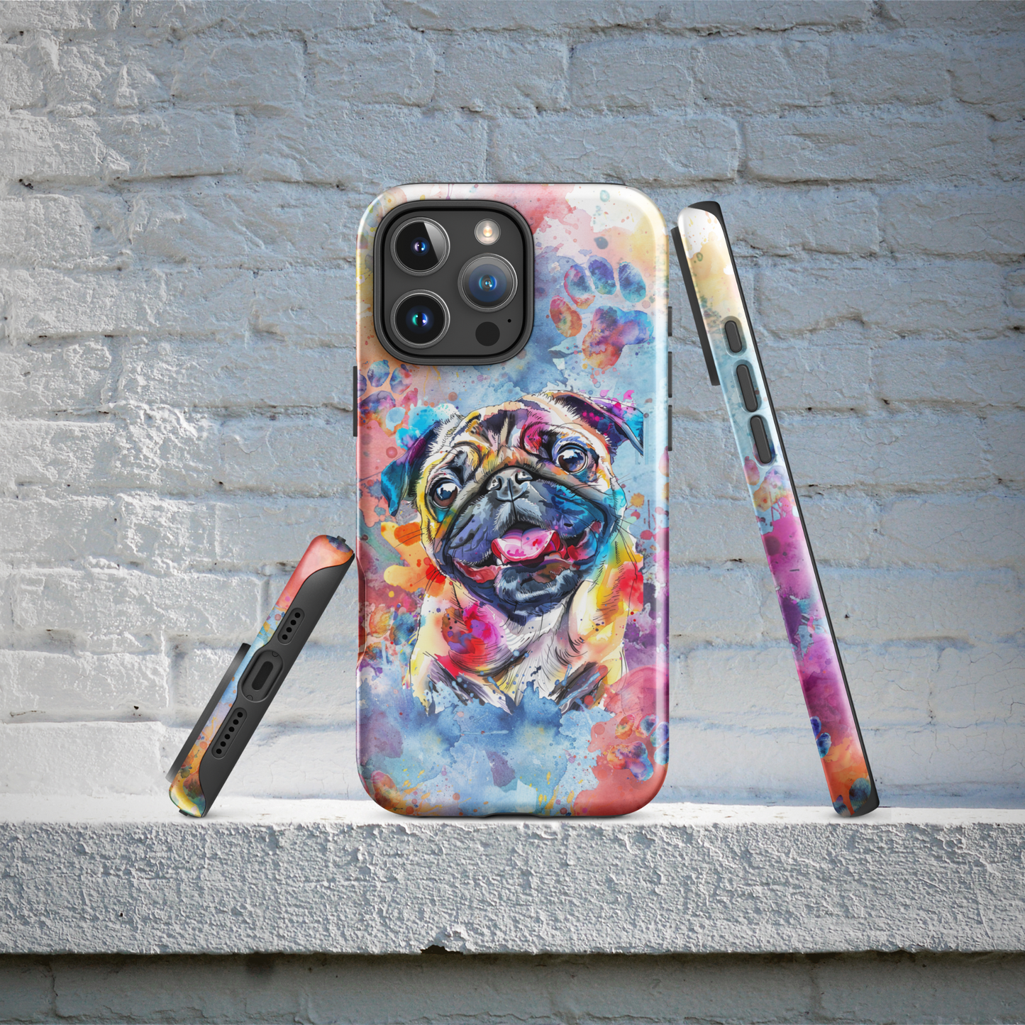 Pug iPhone Case, Colorful Watercolor, Cute Dog Phone Case, for iPhone 16 Pro Max - iPhone 11, Art, Technology Accessories, Cell Phone Case