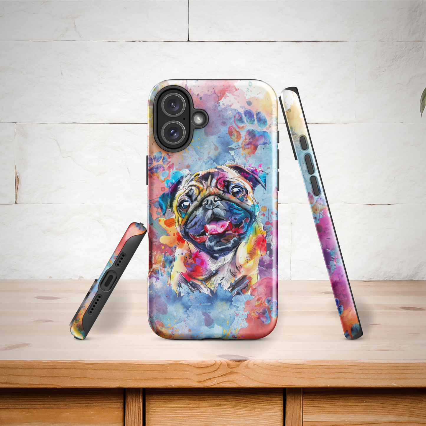 Pug iPhone Case, Colorful Watercolor, Cute Dog Phone Case, for iPhone 16 Pro Max - iPhone 11, Art, Technology Accessories, Cell Phone Case