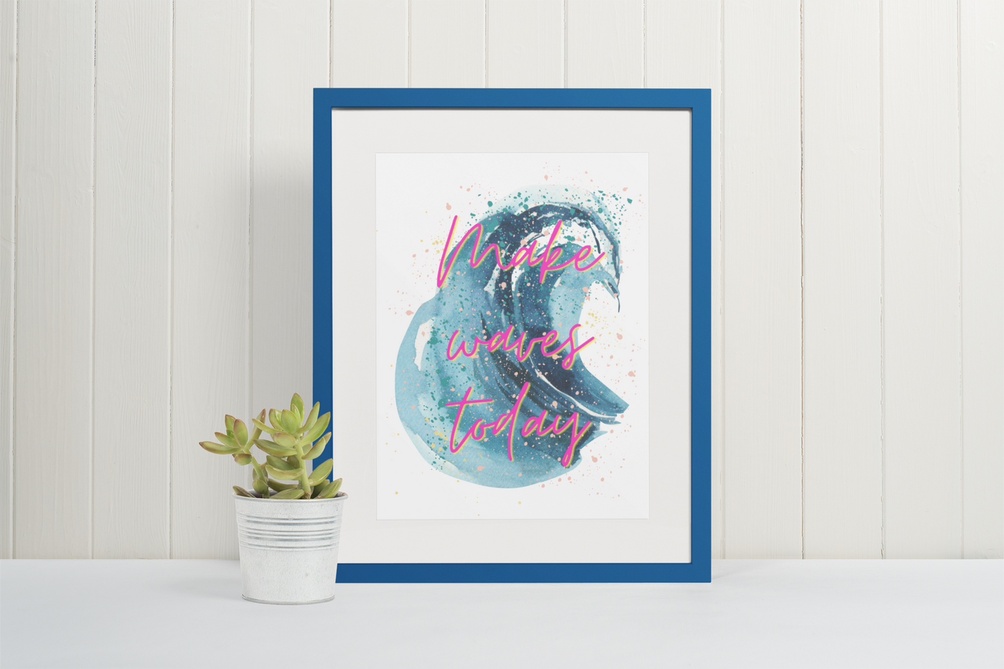 Make Waves Today | Inspirational Wall Art | 80s Art | Watercolor Poster | Neon | Motivation | Ocean